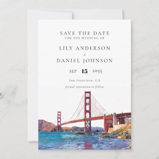 San Francisco Watercolor Bestemming Trouwen Save The Date (Voorkant)
