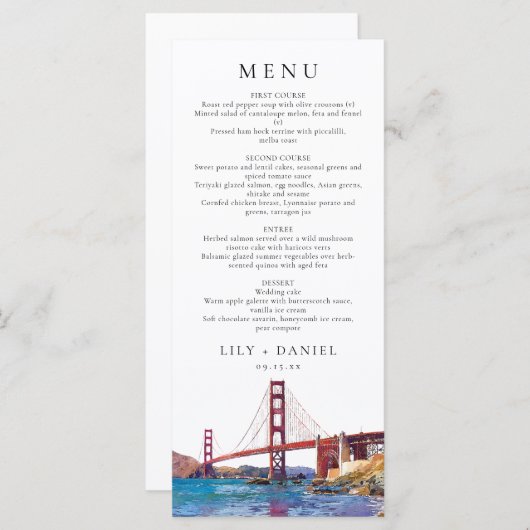 San Francisco Watercolor Destination Wedding Menu (Voorkant / Achterkant)