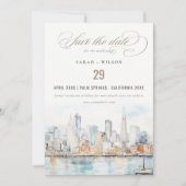 San Francisco Watercolor Landscape Photo Wedding Save The Date (Voorkant)