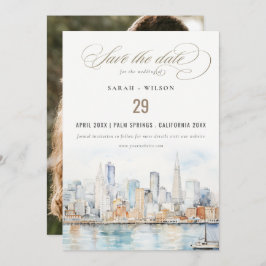 San Francisco Watercolor Landscape Photo Wedding Save The Date