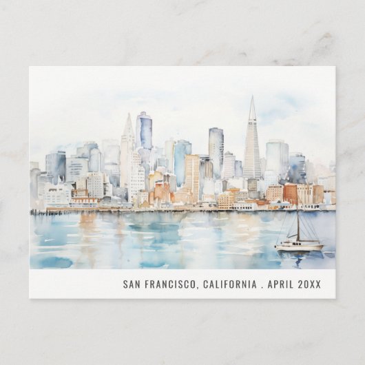 San Francisco Watercolor Landscape Travel Feestdagenkaart (Voorkant)