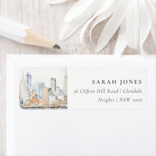 San Francisco Watercolor Landscape Wedding Etiket (Insitu)