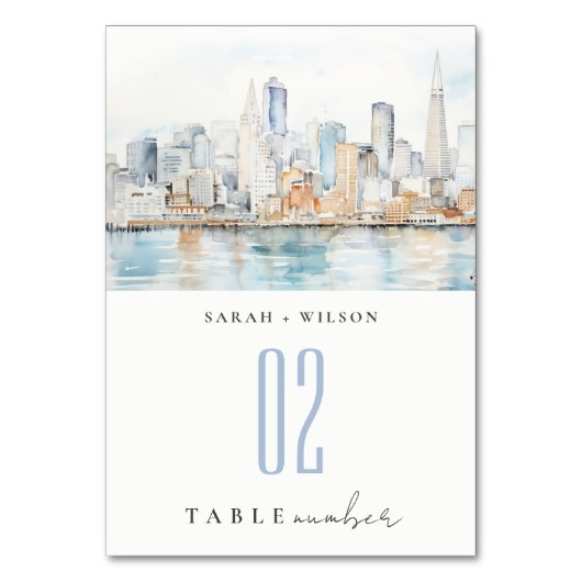 San Francisco Watercolor Landscape Wedding Kaart (Voorkant)