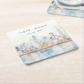 San Francisco Watercolor Landscape Wedding Kartonnen Onderzetters (Schuin)