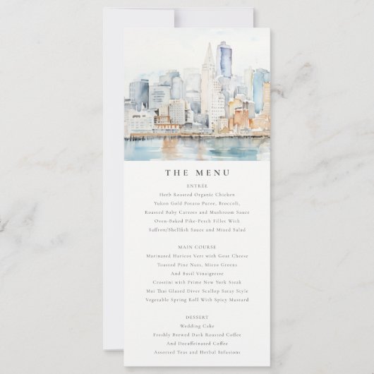 San Francisco Watercolor Landscape Wedding Menu Kaart (Voorkant)