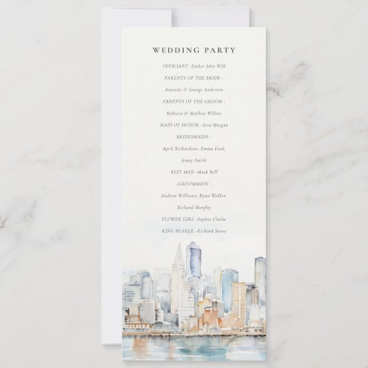 San Francisco Watercolor Landscape Wedding Program Kaart (Achterkant)