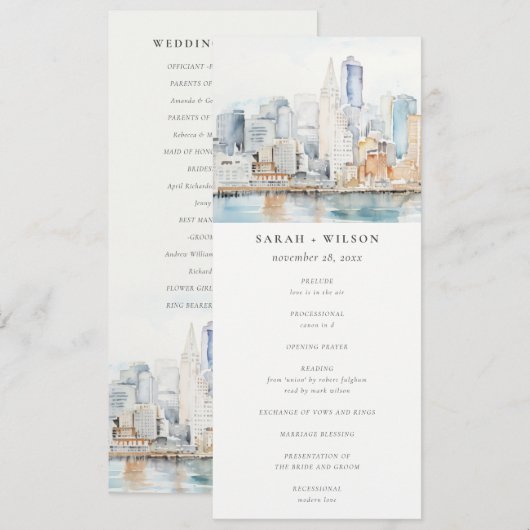 San Francisco Watercolor Landscape Wedding Program Kaart (Voorkant / Achterkant)
