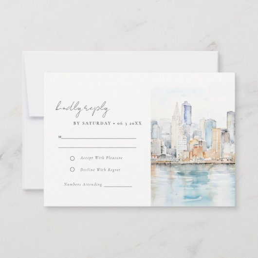 San Francisco Watercolor Landscape Wedding RSVP Kaartje (Voorkant)