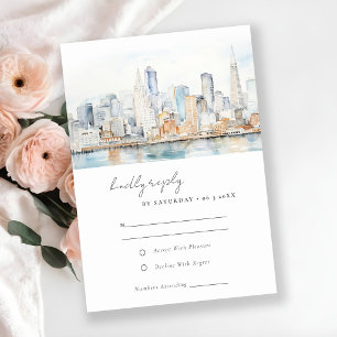 San Francisco Watercolor Landschap Bruiloft RSVP Kaartje