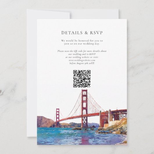 San Francisco Watercolor QR Code Wedding Kaart (Achterkant)