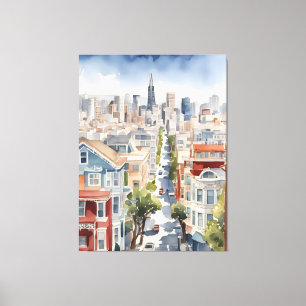 San Francisco waterverf kunst Canvas Afdruk