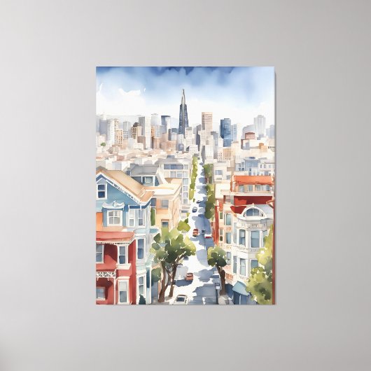 San Francisco waterverf kunst Canvas Afdruk (Voorkant)