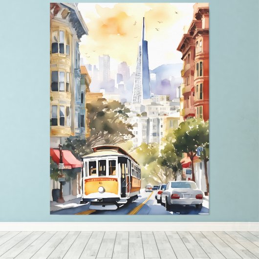 San Francisco waterverf kunst Canvas Afdruk (Insitu (Houten vloer))