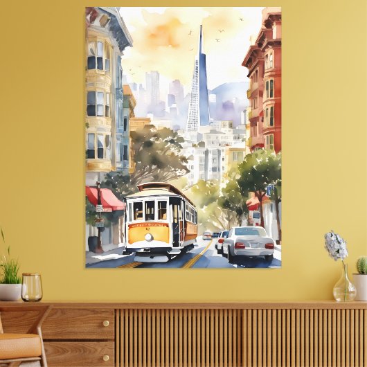 San Francisco waterverf kunst Canvas Afdruk (Insitu (Woonkamer))