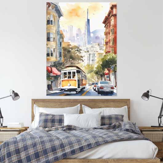 San Francisco waterverf kunst Canvas Afdruk (Insitu (Slaapkamer))