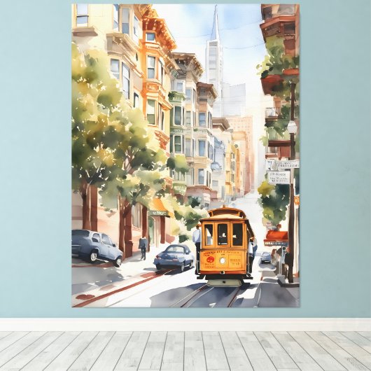 San Francisco waterverf kunst Canvas Afdruk (Insitu (Houten vloer))