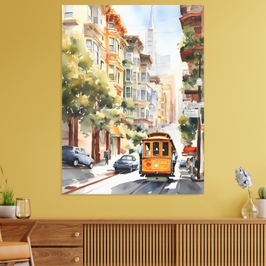San Francisco waterverf kunst Canvas Afdruk (Insitu (Woonkamer))