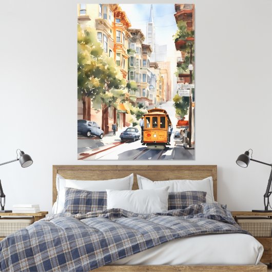 San Francisco waterverf kunst Canvas Afdruk (Insitu (Slaapkamer))