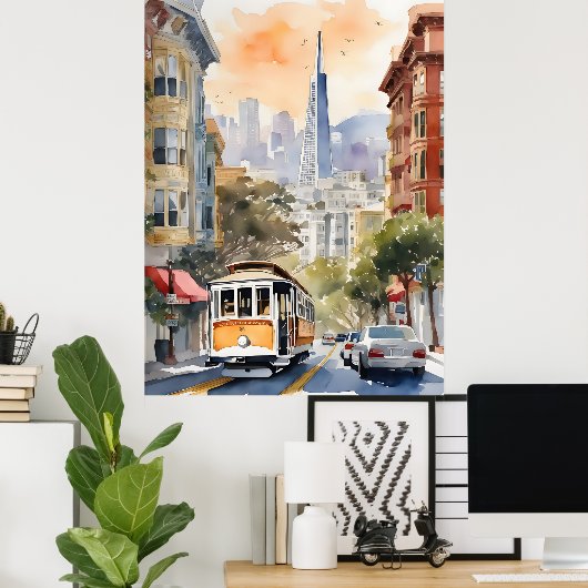 San Francisco waterverf kunst Poster (Thuiskantoor)