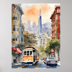 San Francisco waterverf kunst Poster