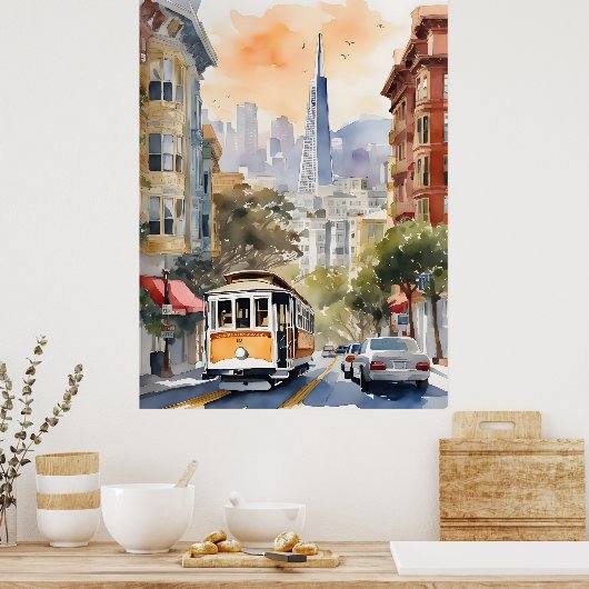 San Francisco waterverf kunst Poster (Keuken)