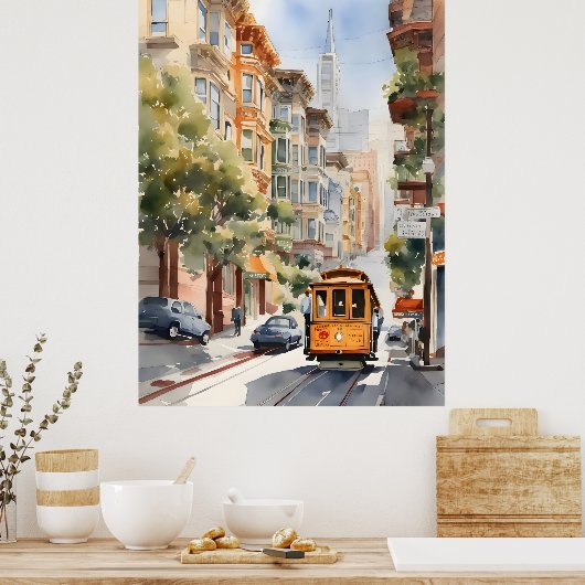 San Francisco waterverf kunst Poster (Keuken)