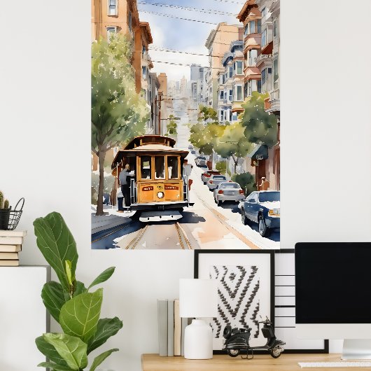 San Francisco waterverf kunst Poster (Thuiskantoor)