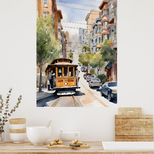 San Francisco waterverf kunst Poster (Keuken)