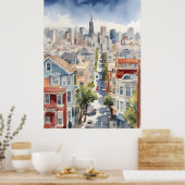 San Francisco waterverf kunst Poster (Keuken)