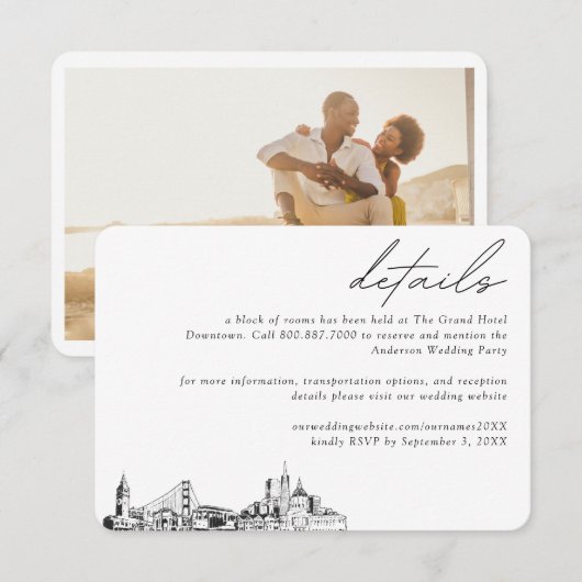 San Francisco Wedding Hotel Kamer Blok Details Informatiekaartje (Voorkant / Achterkant)