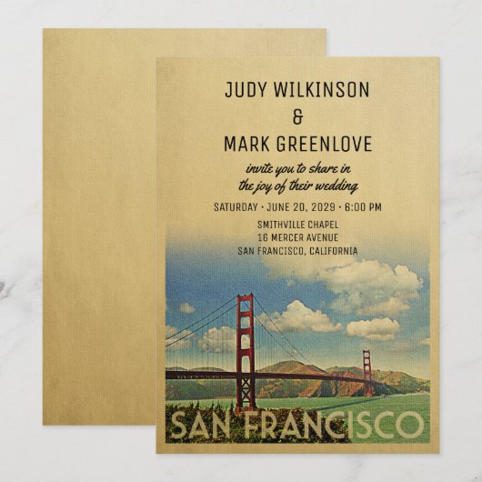 San Francisco Wedding Invitation Golden Gate Kaart (Voorkant / Achterkant)