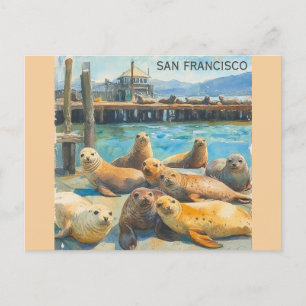 San Francisco Zee Lions Pier 39 Waterverf Briefkaart