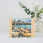 San Francisco Zee Lions Pier 39 Waterverf Briefkaart (Staand voorkant)