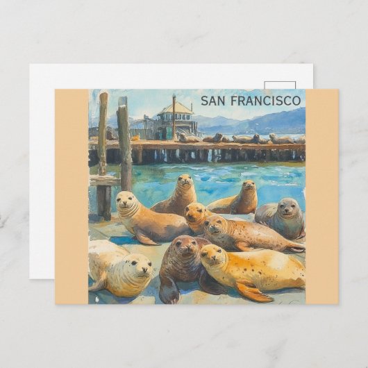 San Francisco Zee Lions Pier 39 Waterverf Briefkaart (Voorkant / Achterkant)