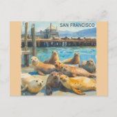 San Francisco Zee Lions Pier 39 Waterverf Briefkaart (Voorkant)