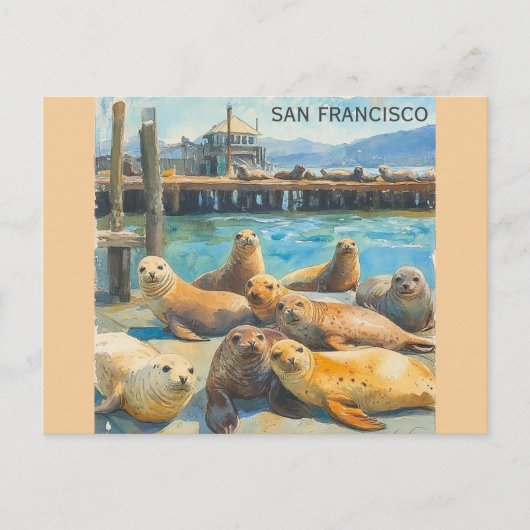San Francisco Zee Lions Pier 39 Waterverf Briefkaart (Voorkant)