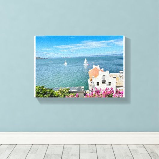 San Francisco zeilboten op de baai Canvas Afdruk (Insitu (Houten vloer))