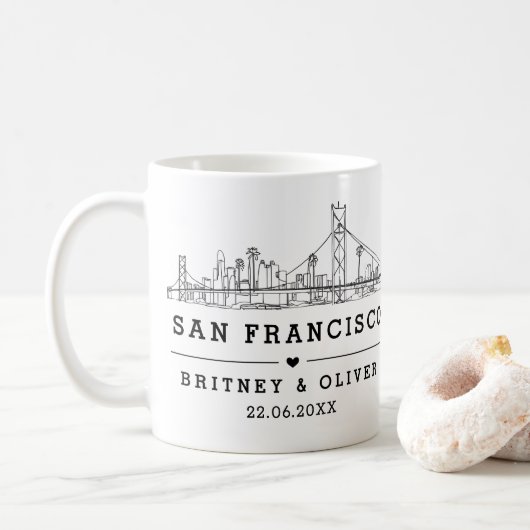 San Franciso Skyline – Custom Wedding favor Koffiemok (Met donut)