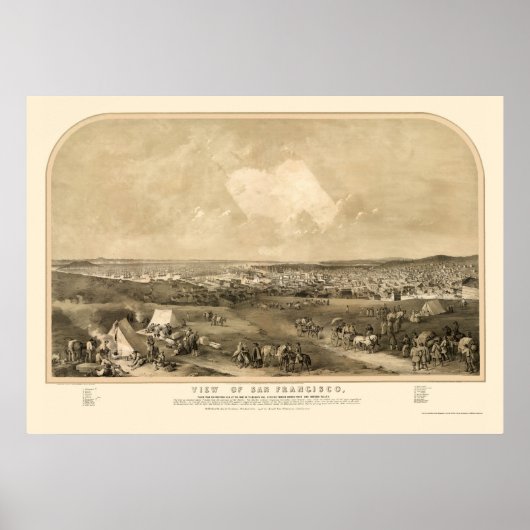 San Francsico, CA Panoramic Map - 1851 Poster (Voorkant)