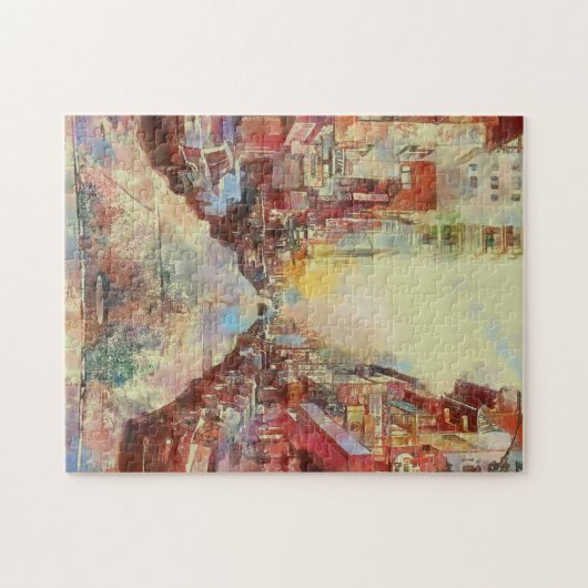 San Fransisco Waterverf CIty Scape Aangepaste teks Legpuzzel (Horizontaal)
