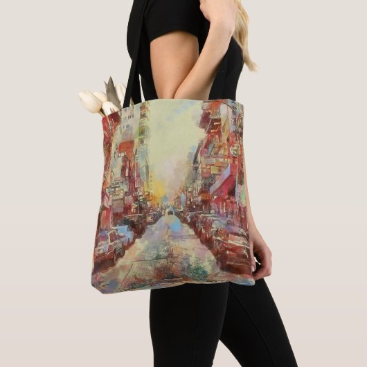 San Fransisco Waterverf CIty Scape Aangepaste teks Tote Bag (Dichtbij)