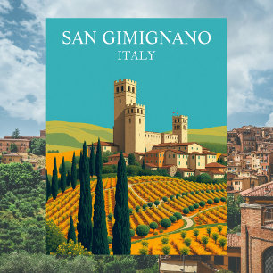 San Gimignano, Italië Torens Vintage Kunst Briefkaart