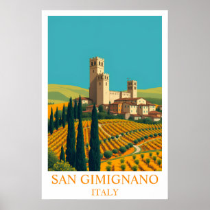 San Gimignano Italië Vintage Reis Kunst Poster