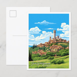San Gimignano Italië vintage reisillustratie Briefkaart