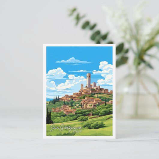San Gimignano Italië vintage reisillustratie Briefkaart (Staand voorkant)