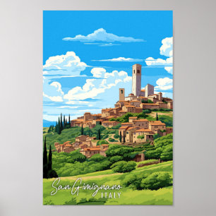 San Gimignano Italië vintage reisillustratie Poster
