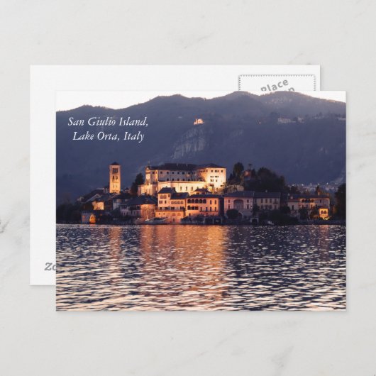 San Giulio Island, Lake Orta, Italië, bij schemeri Briefkaart (Voorkant / Achterkant)