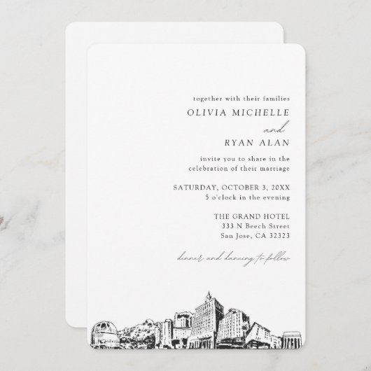 San Jose bruiloft elegante skyline uitnodiging (Voorkant / Achterkant)