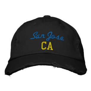 San Jose CA Blauw en Geel op Zwarte Stijl Geborduurde Pet