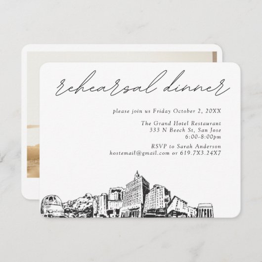 San Jose CA Bruiloft Elegante repetitie diner Informatiekaartje (Voorkant / Achterkant)